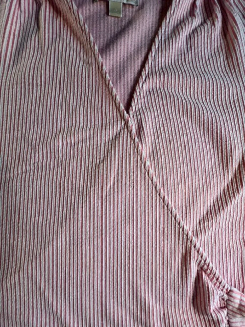 MICHAEL KORS short-sleeve wrap top pink white vertical stripes v neck‎ Women's